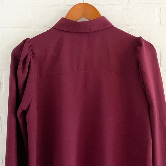 ASOS Mini Shirt Dress Button down Long Tulip sleeve Princess shoulder Burgundy 4 - Picture 11 of 14